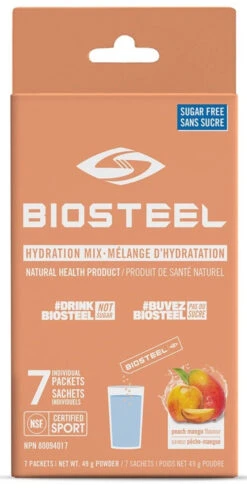 BioSteel High-Performance Sports Hydration Mix (7 Count) -Hockey Sales Store 630615 CAN 20Biosteel Hydration 20Mix Peach 20Mango 7CT Front