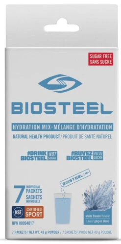 BioSteel High-Performance Sports Hydration Mix (7 Count) -Hockey Sales Store 630617 CAN 20Biosteel Hydration 20Mix White 20Freeze 7CT Front